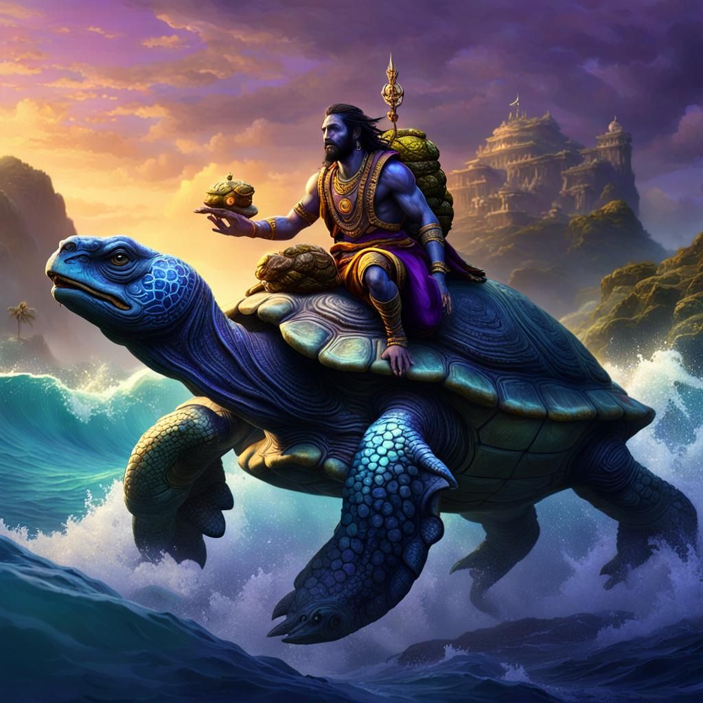 Kurma Avatar on Tortoise: Dark Fantasy Art