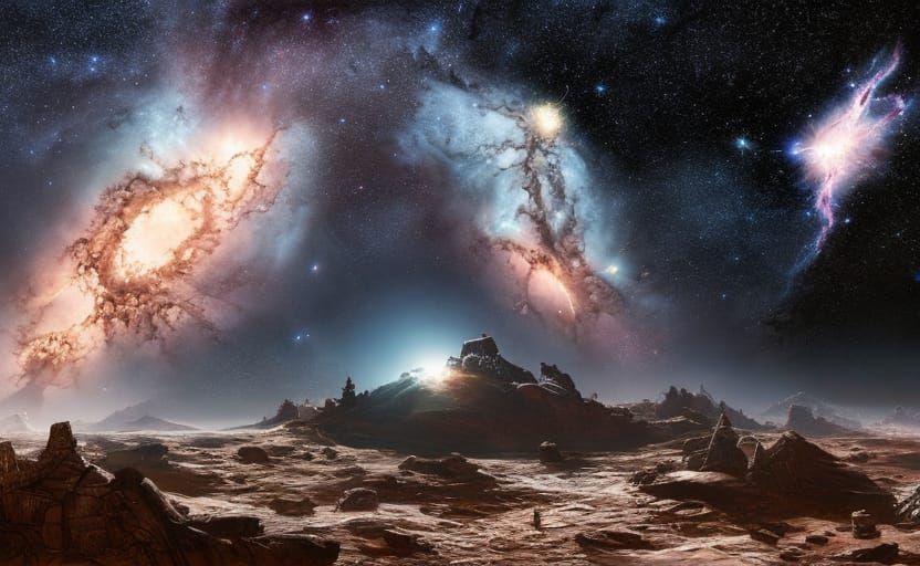 Spectacular Lunar Starscape with Space Habitats