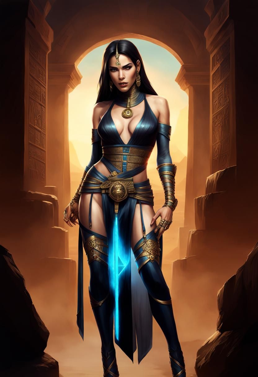 Egyptian Goddess in Crypt: Digital Art