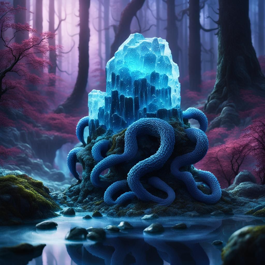 Mystical Liquorice Golem in Bioluminescent Forest