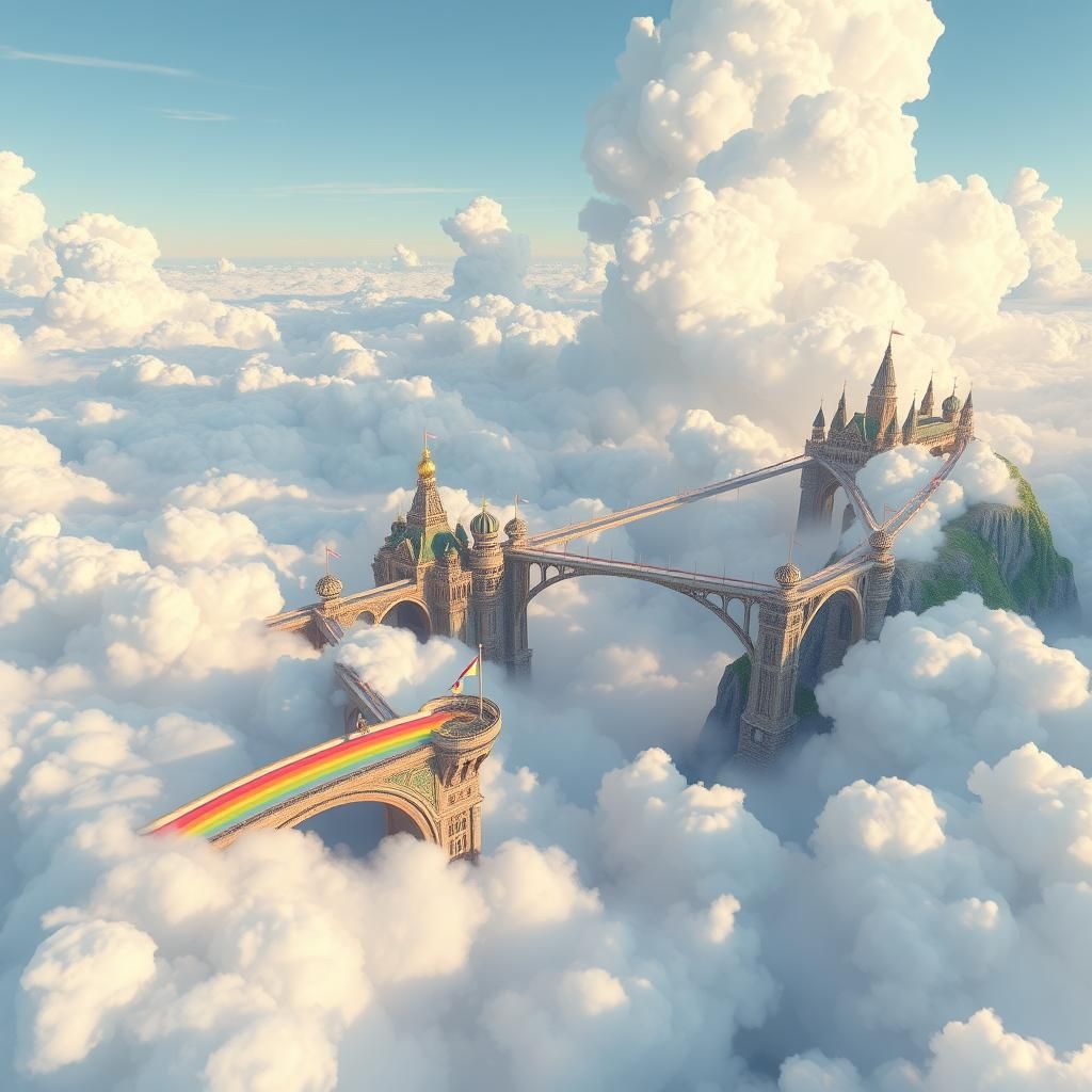 Fantasy Kingdom Cloud City with Rainbow Bridges