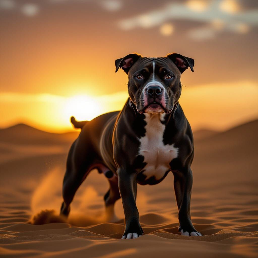 Pit Bull Terrier in Syrian Desert Sandstorm