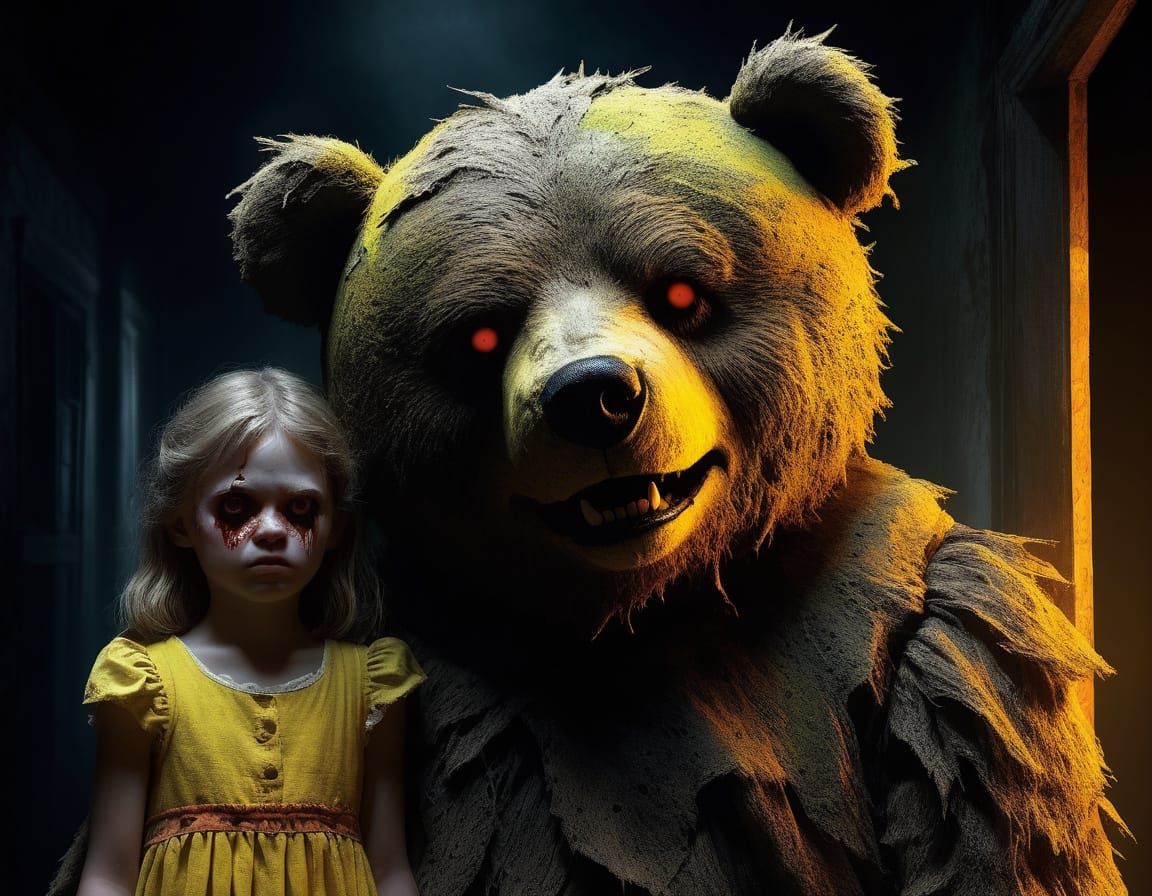 Horror Concept Art: Evil Teddy Bear with Bloody Knife