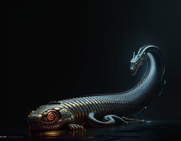 Steampunk Mechanical Snake in Golden Hour Lighting