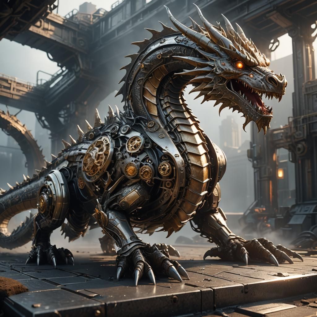 Mechanical Dragon Sci-Fi Concept Art