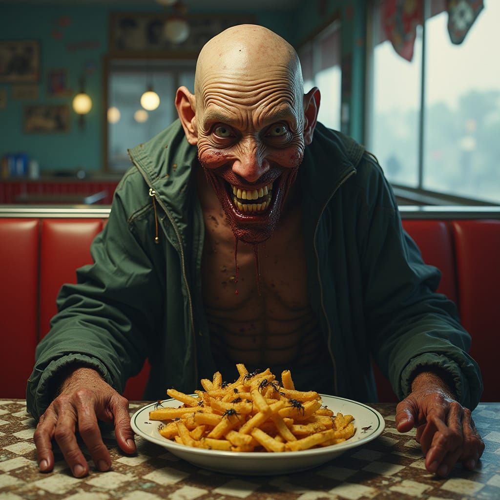 Homeless Man Craves Extra Ketchup in a Grimy Roadside Diner