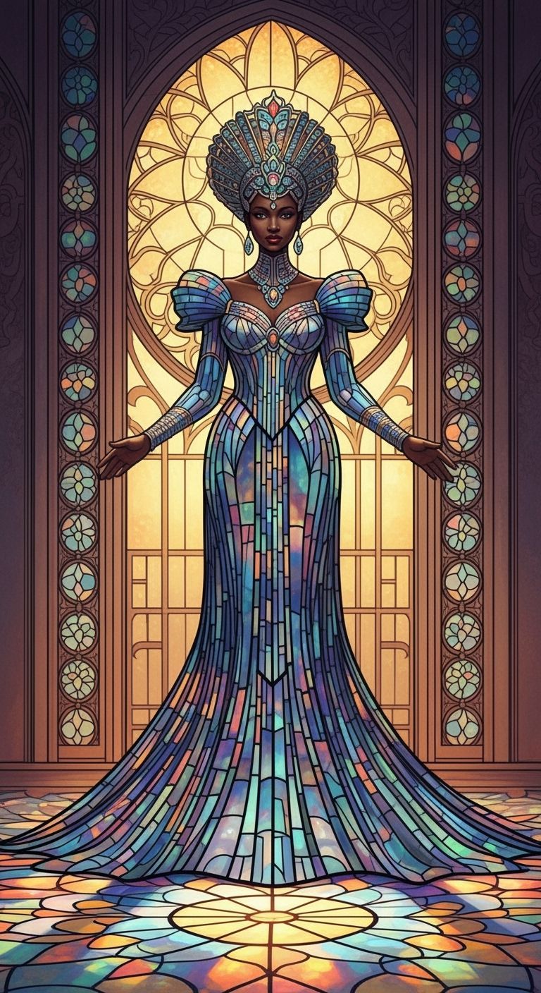 Majestic African Queen in Shimmering Stained Glass Gown