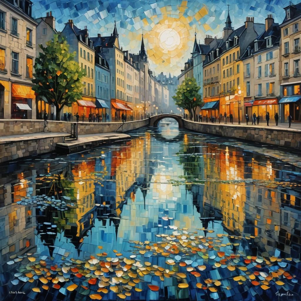 Crystal River Cityscape in Expressionist Style