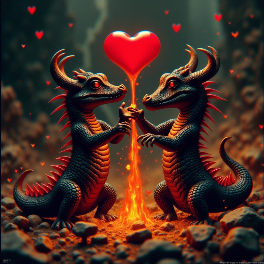 Romantic Lava Creatures Erupting Hearts