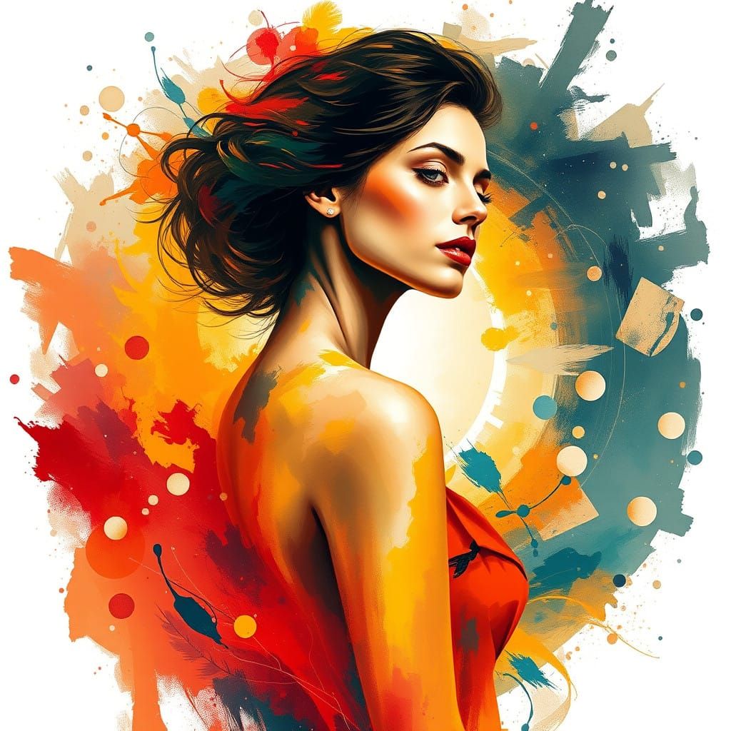 Surrealist Goddess Emerges from Vibrant Cosmic Canvas