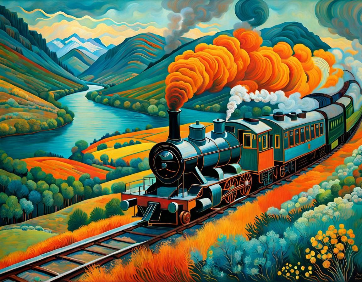 Steam Train on Glenfinnan Bridge in Patchwork Style