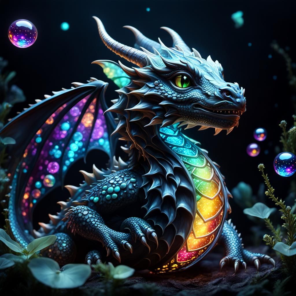 Glowing Baby Dragon with Bioluminescent Details