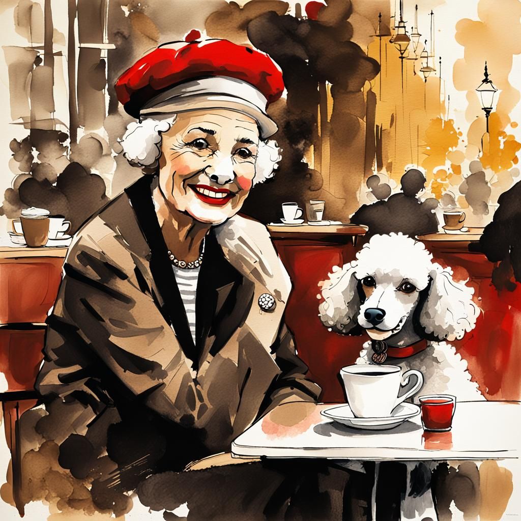 Parisian Café Scene in Ink and Wash Style