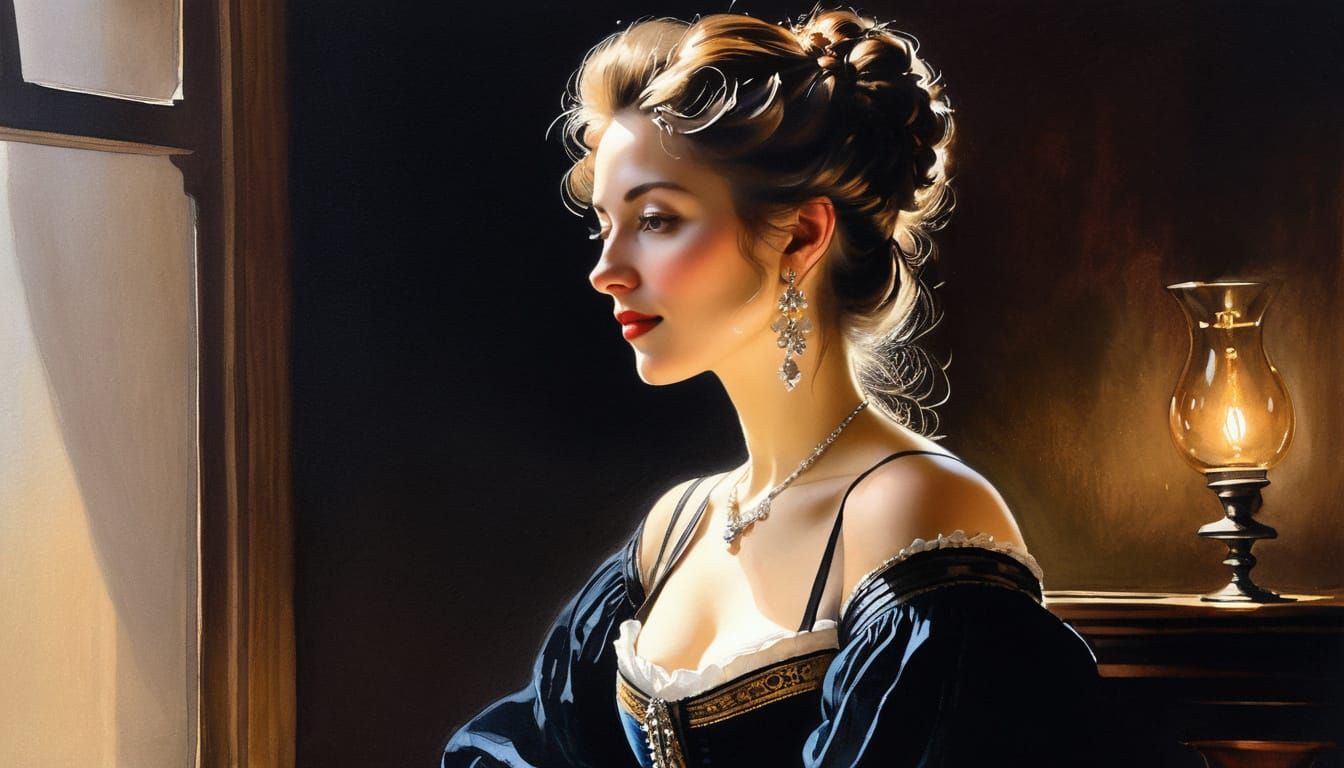 Old West Saloon Woman Portrait in Rembrandt Style