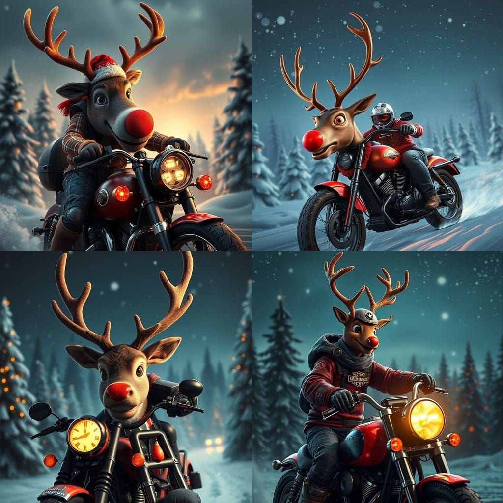 Fantastical Rudolph Harley Davidson on a Christmas Tree Back...