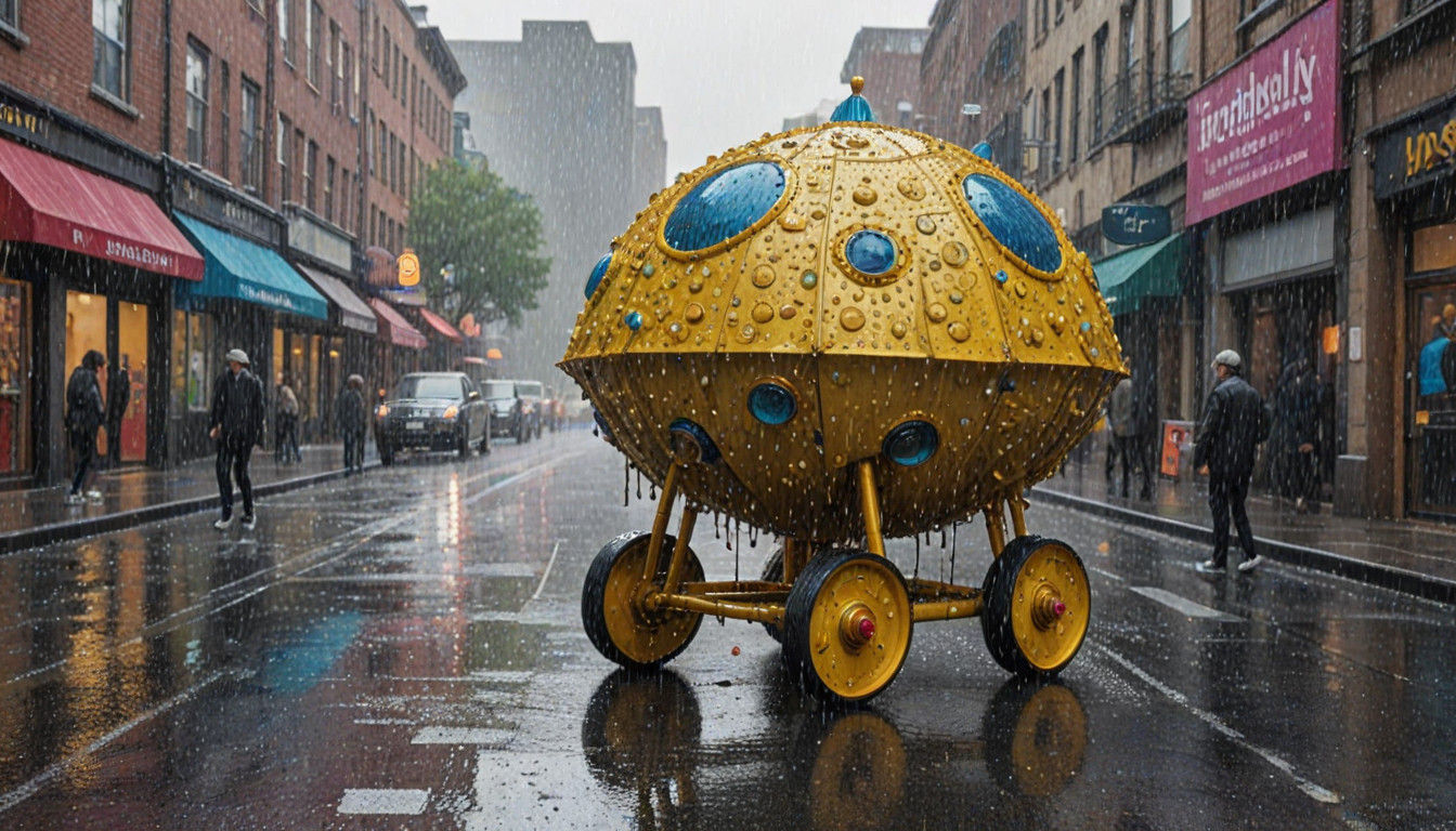 Surreal Futuristic Cityscape in Kinetic Pointillism