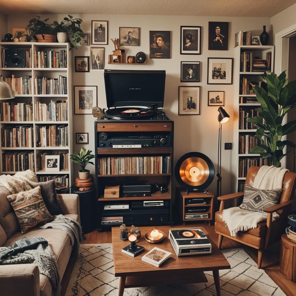 Cozy Vinyl Room with Vintage Turntable