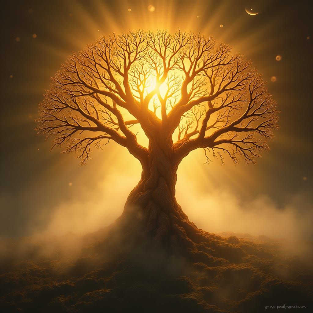 Sacred Celtic Tree of Life Radiates Golden Sunlight