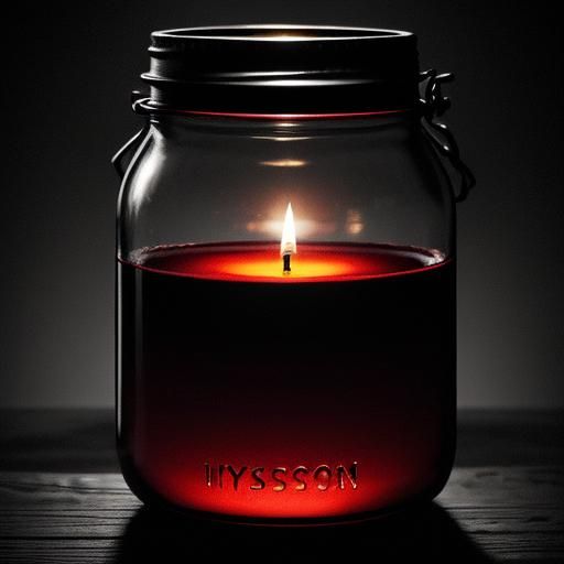 Red candle mason jar candle, with black background, in hyper realistic photographic quality