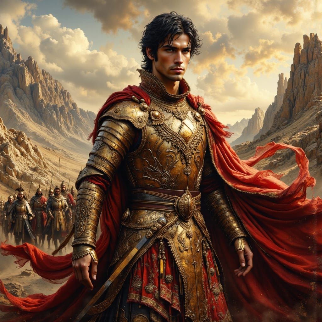 King Leading Army in Impasto Oil Painting Style