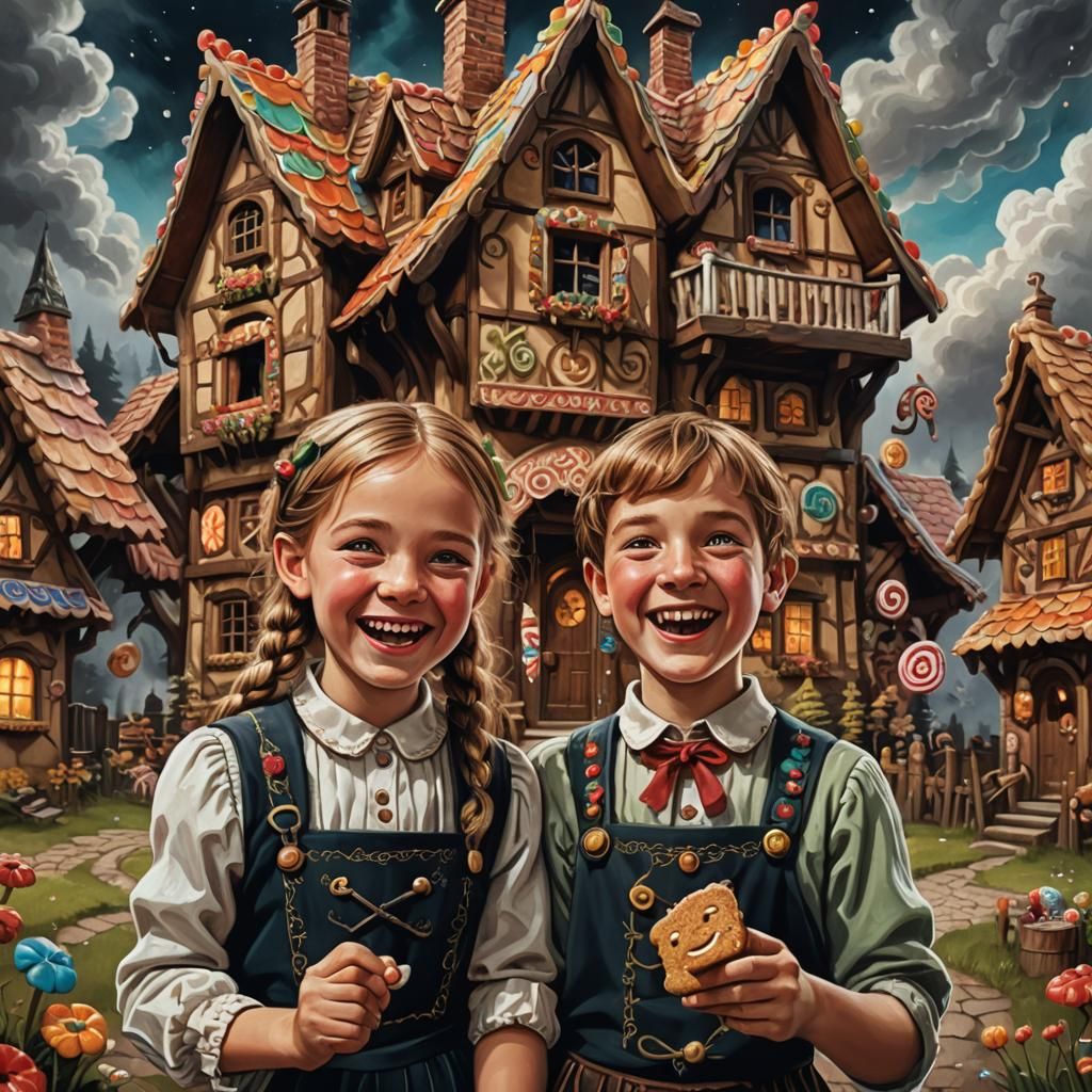 Hansel and Gretel's Gingerbread House: Detailed Digital Illu...