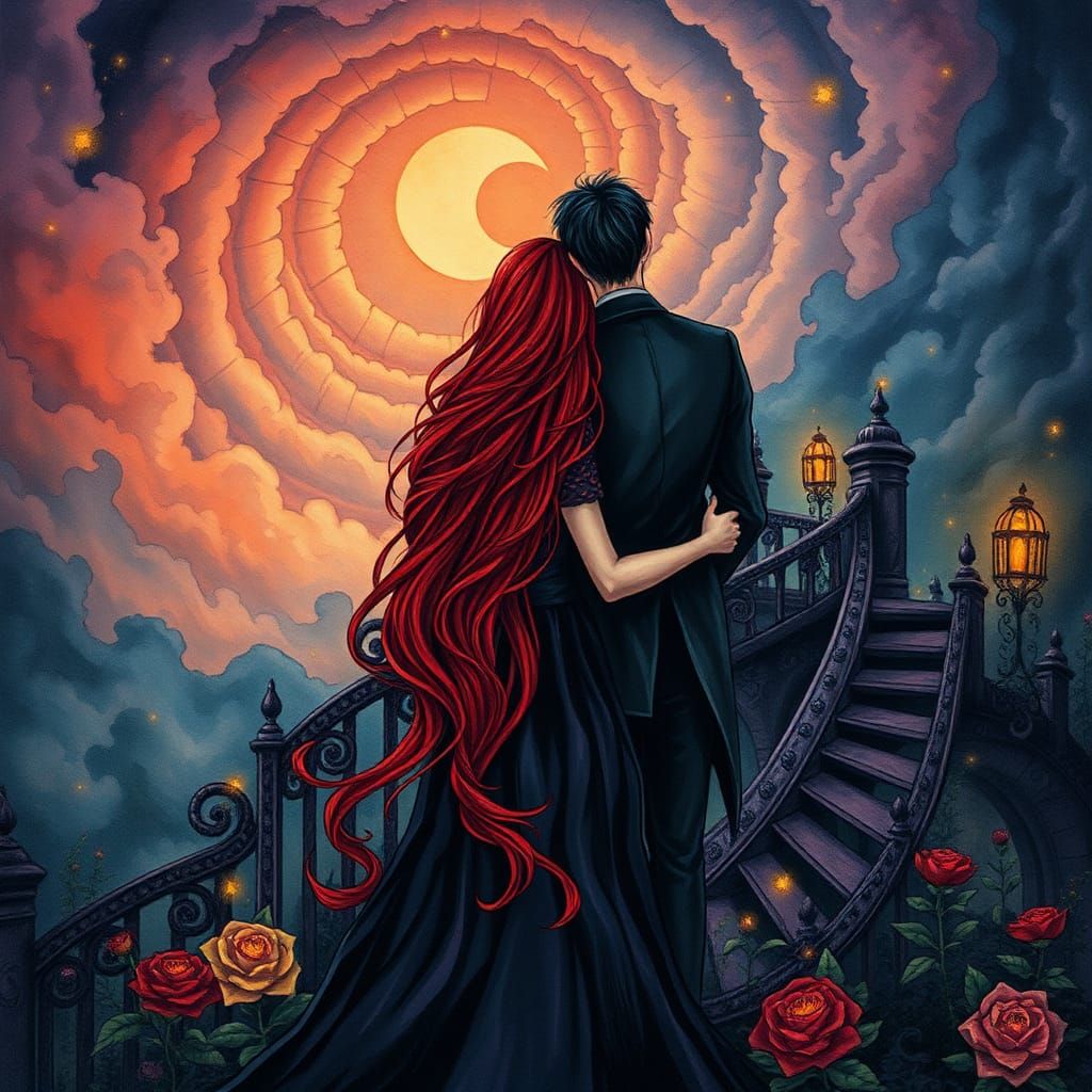 Gothic Couple in Dark Fantasy Dreamscape