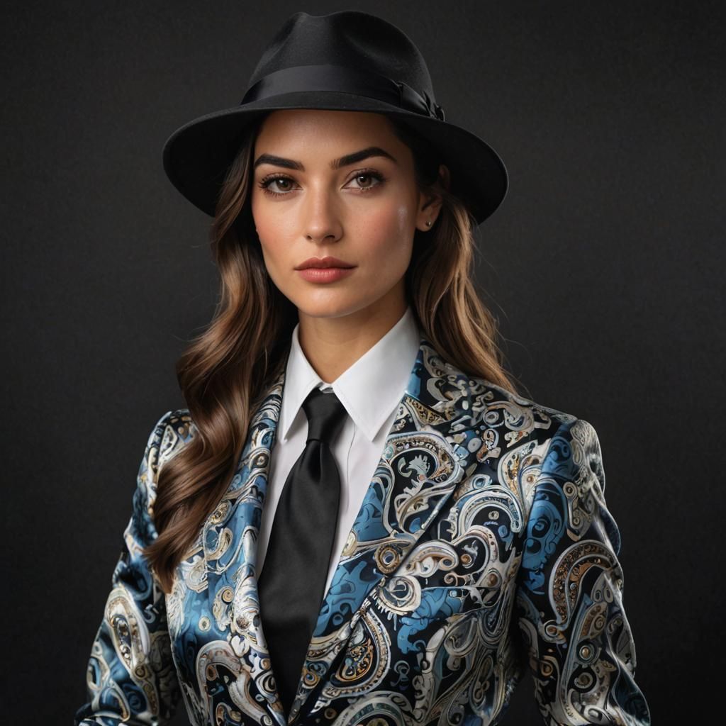 Classy Italian Woman in Paisley Satin Suit