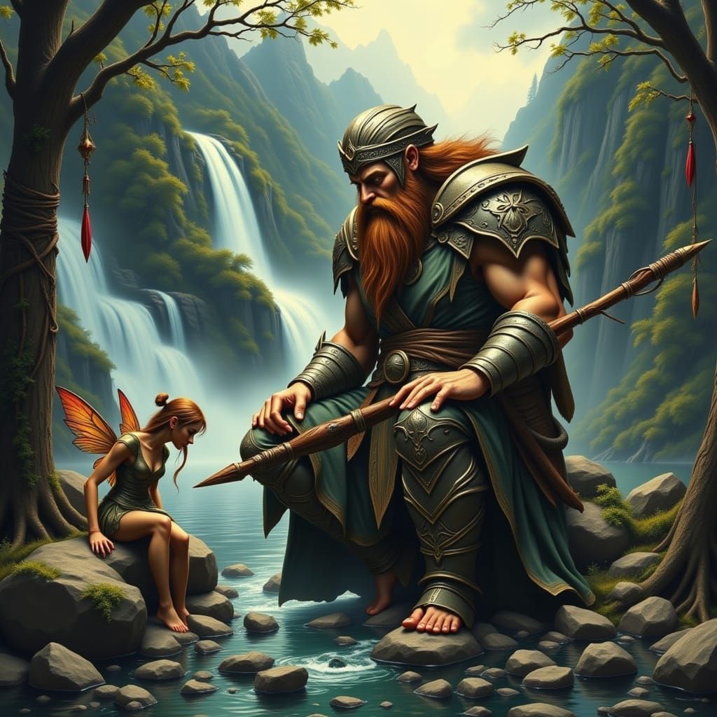 Giant in Midst of Whimsical Woodland Scene