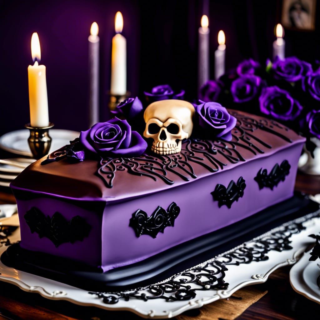 Gothic Coffin Cake with Skull and Roses