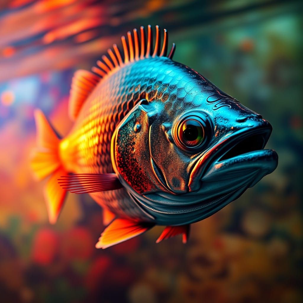 Hyperrealistic Fish in Vibrant, Stylized Splash Art