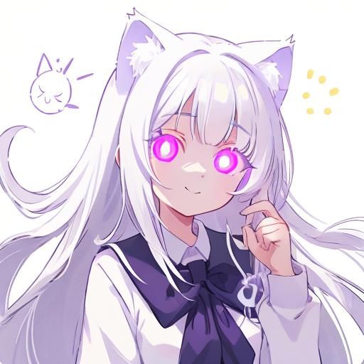 Anime Cat Girl with Purple Jewel Eyes