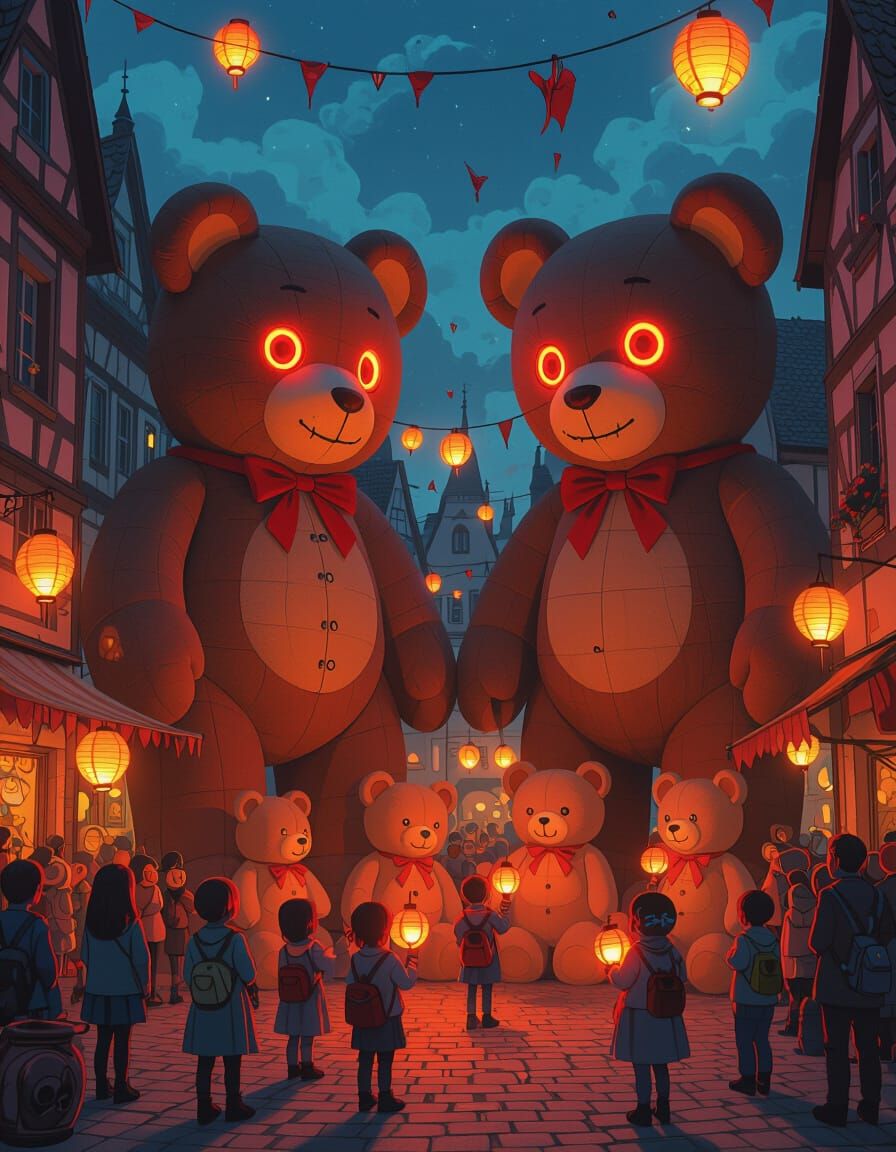 Festival of Giants: Teddy Bear Parade in European Town Squar...