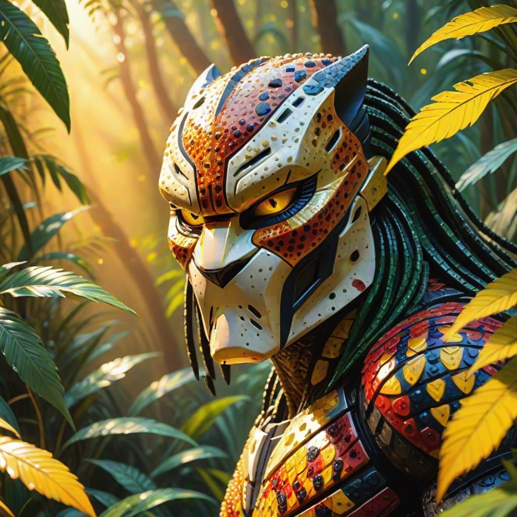 The Predator Hunts in a Jungle, Impressionist Style