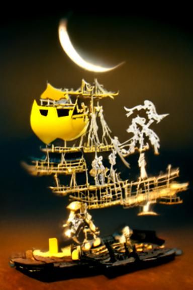 Pirate ship Sailing against a full moon rising yellow glow s...