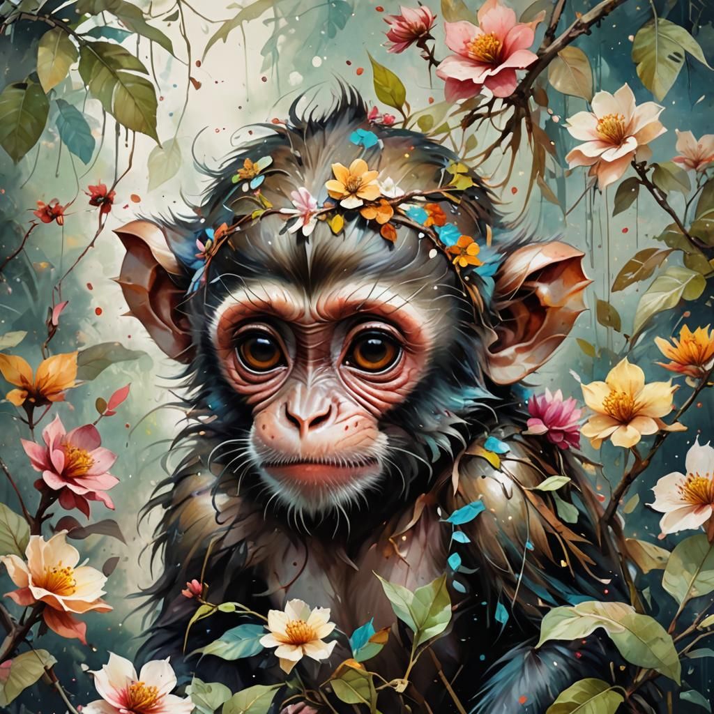 breathtaking baby monkey cover art Artwork, perfect 8 k intricate, del.....