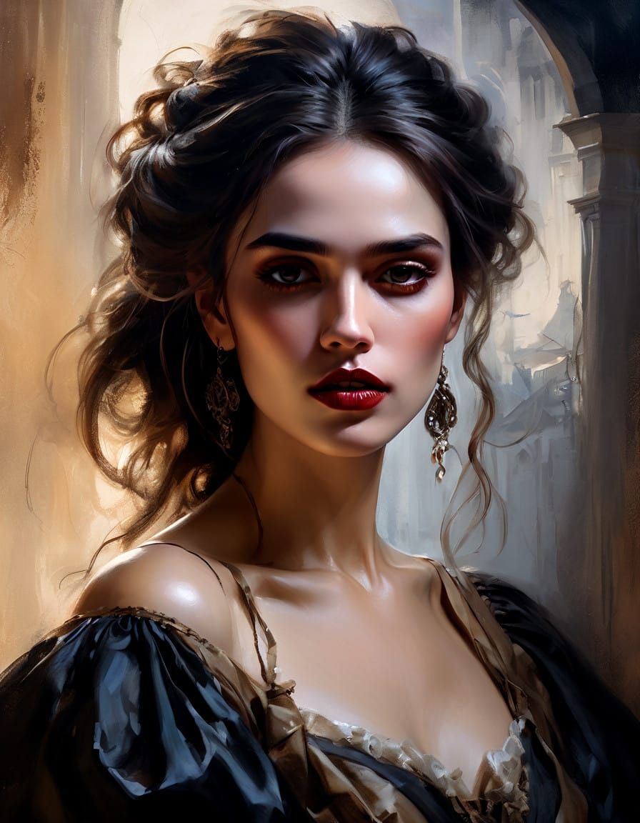 Ethereal Victorian Vampire Portrait in Bold, Vibrant Colors