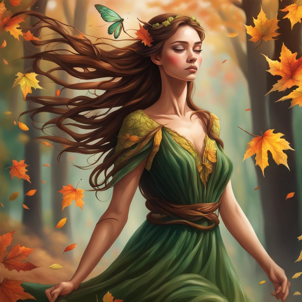 Fairy Embracing Autumn Leaves in Hyperrealistic Style