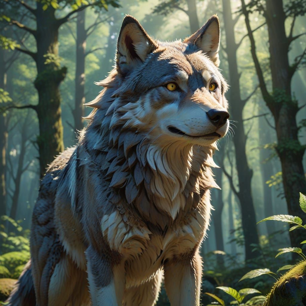 Anime Pin-Up Wolf Girl in Ghibli Style