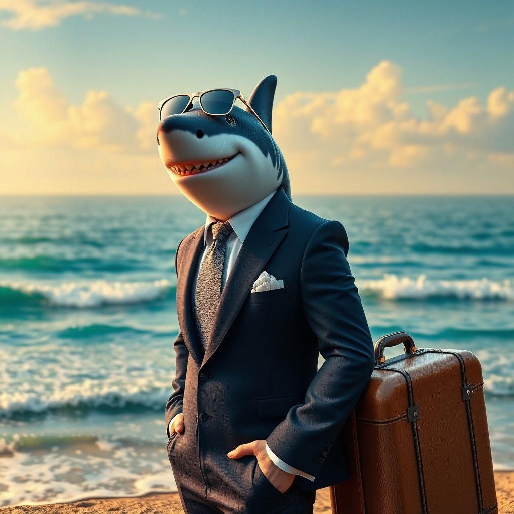Shark in Suit: Detailed Digital Ocean Painting