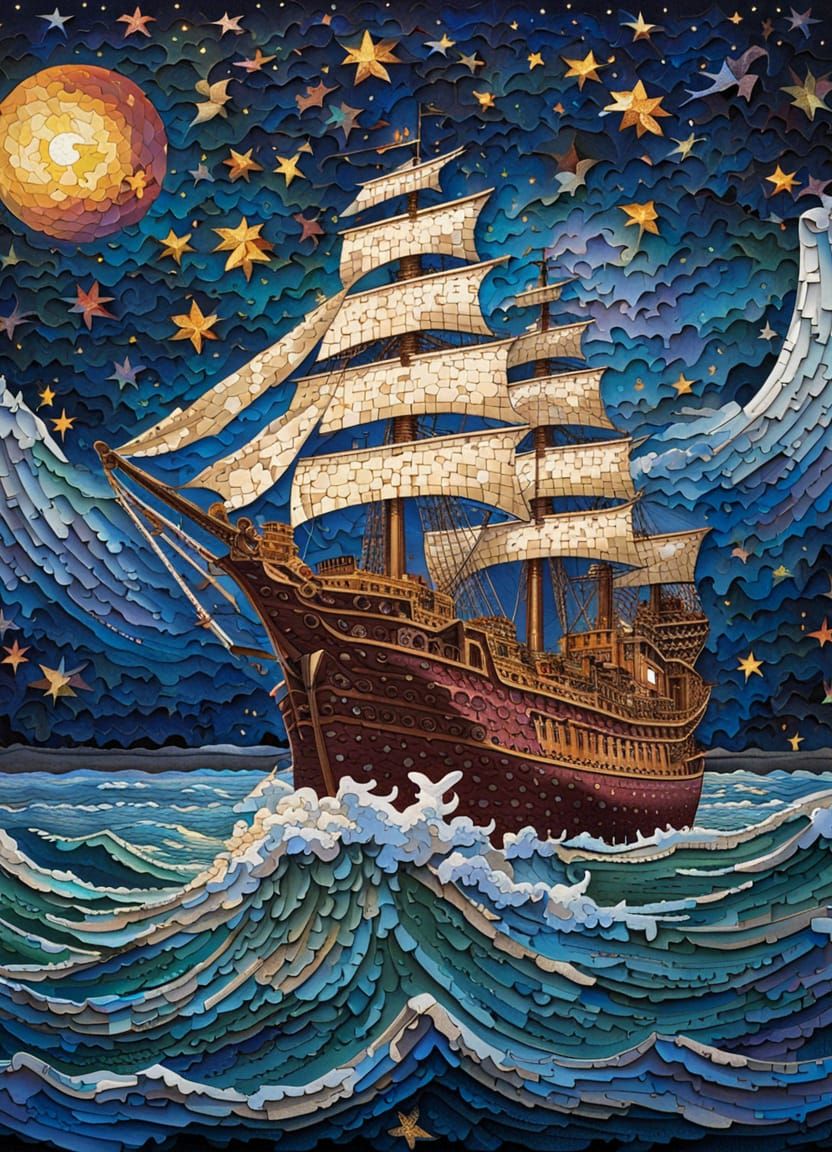 Fairytale Ship at Sea as Puzzle Art