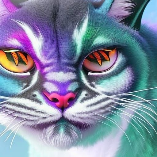 Hyperrealistic Cheshire Cat Portrait in Splash Art Style