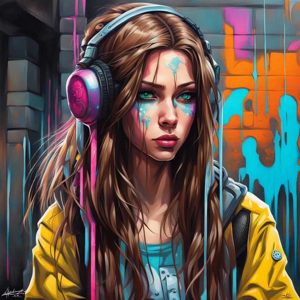 Cyberpunk Princess in Graffiti Street Art Style