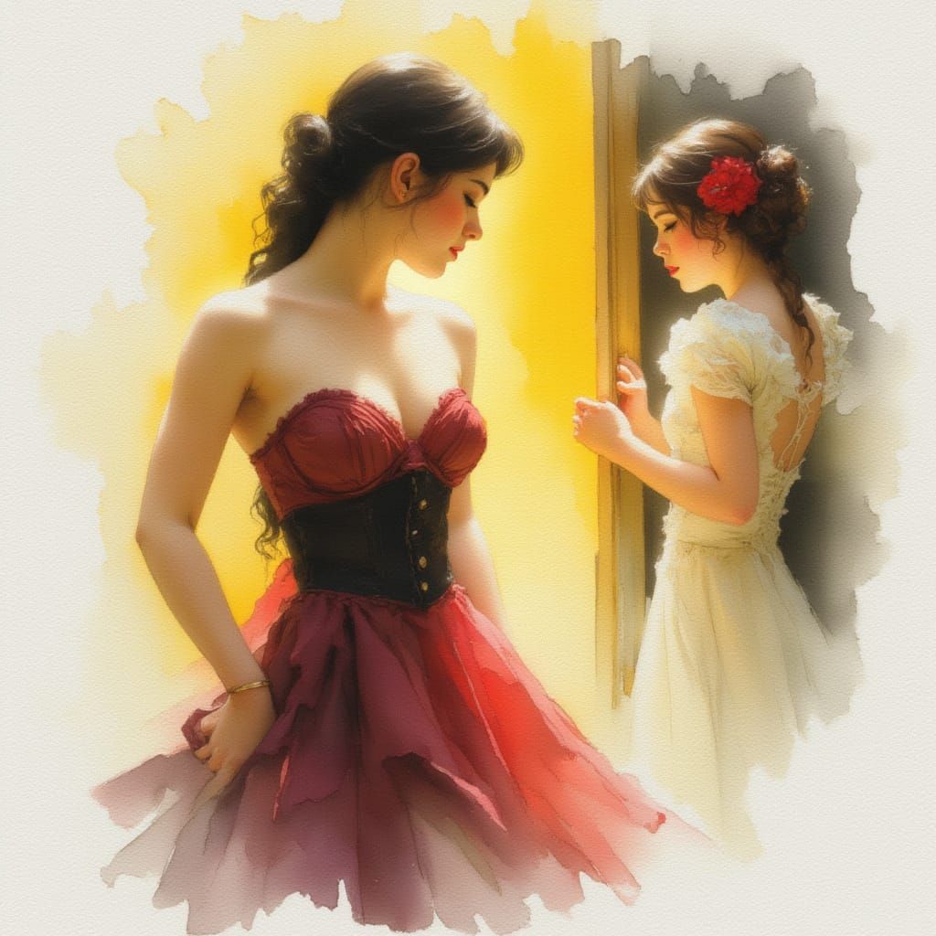 Cabaret Dancer in Soft Watercolor Style