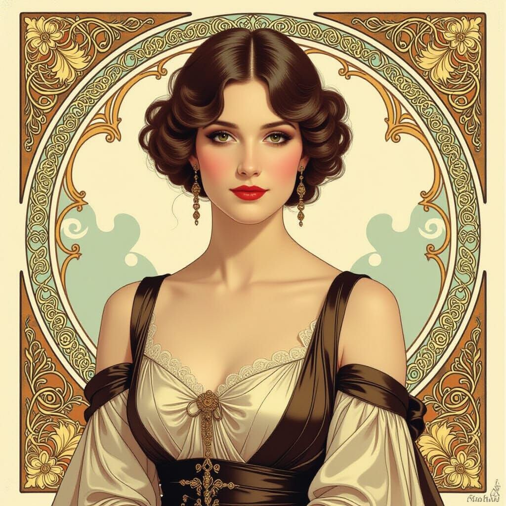 Elegant Woman Portrait in Art Nouveau Style