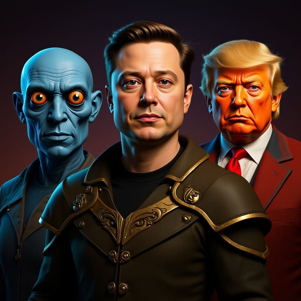 Detailed Caricature: Muskrat, Borg, Sauron, Clown Emperor