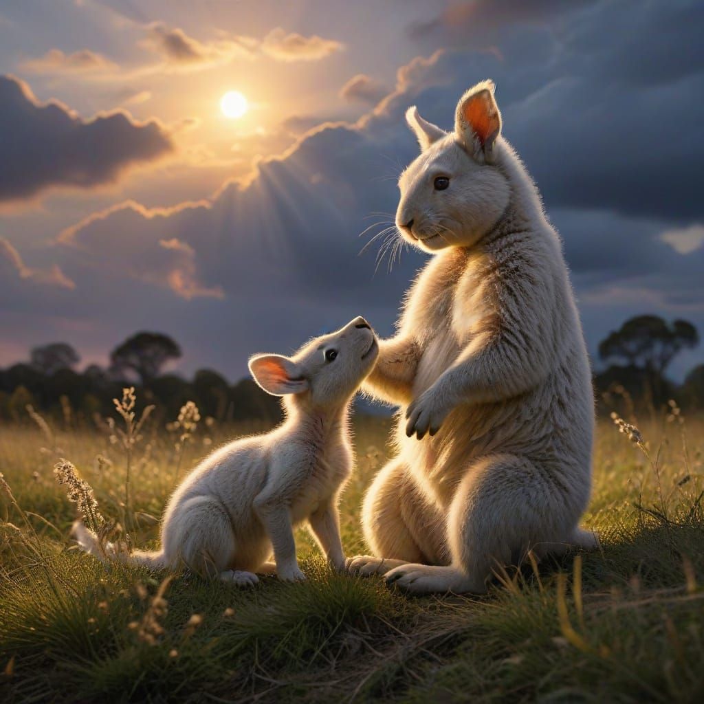 Child in Kanga's Embrace, Impasto Oil Painting