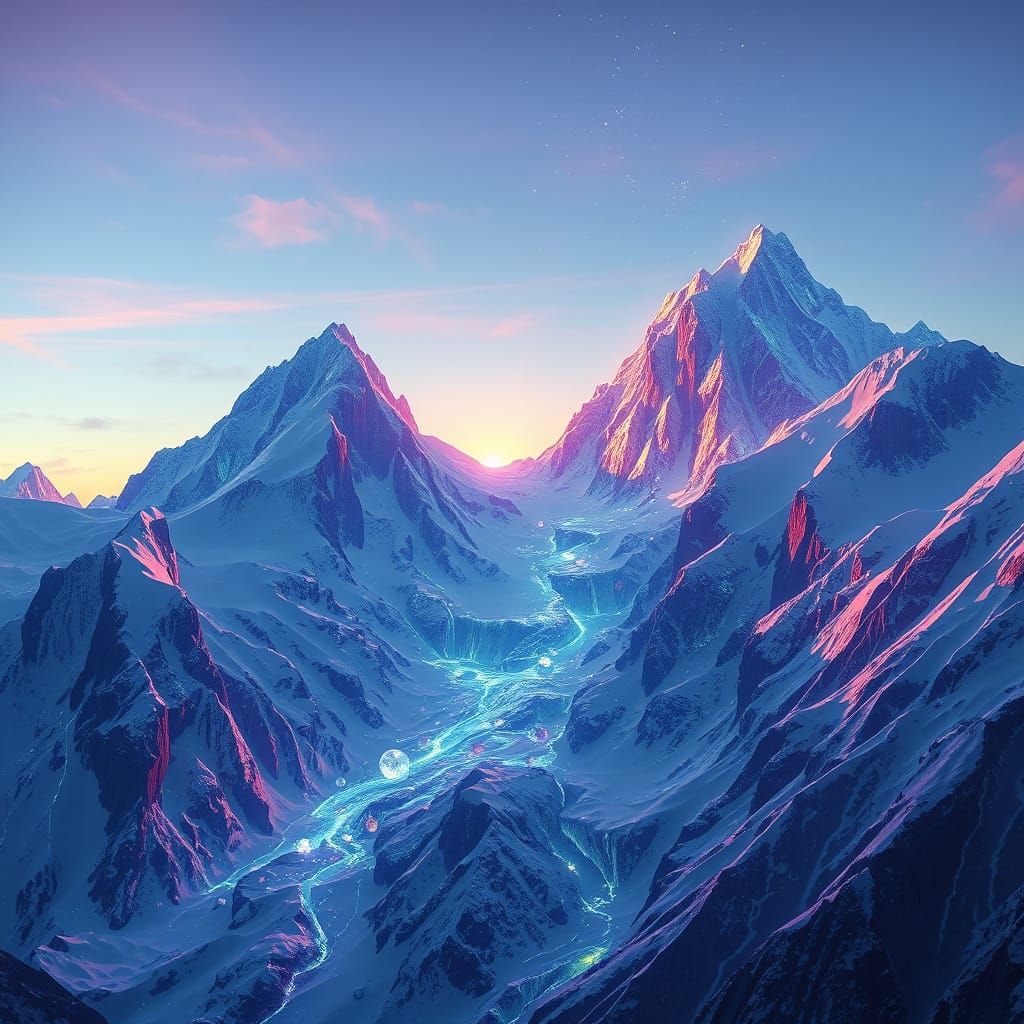 Crystal Avalanche on Majestic Mountain at Twilight