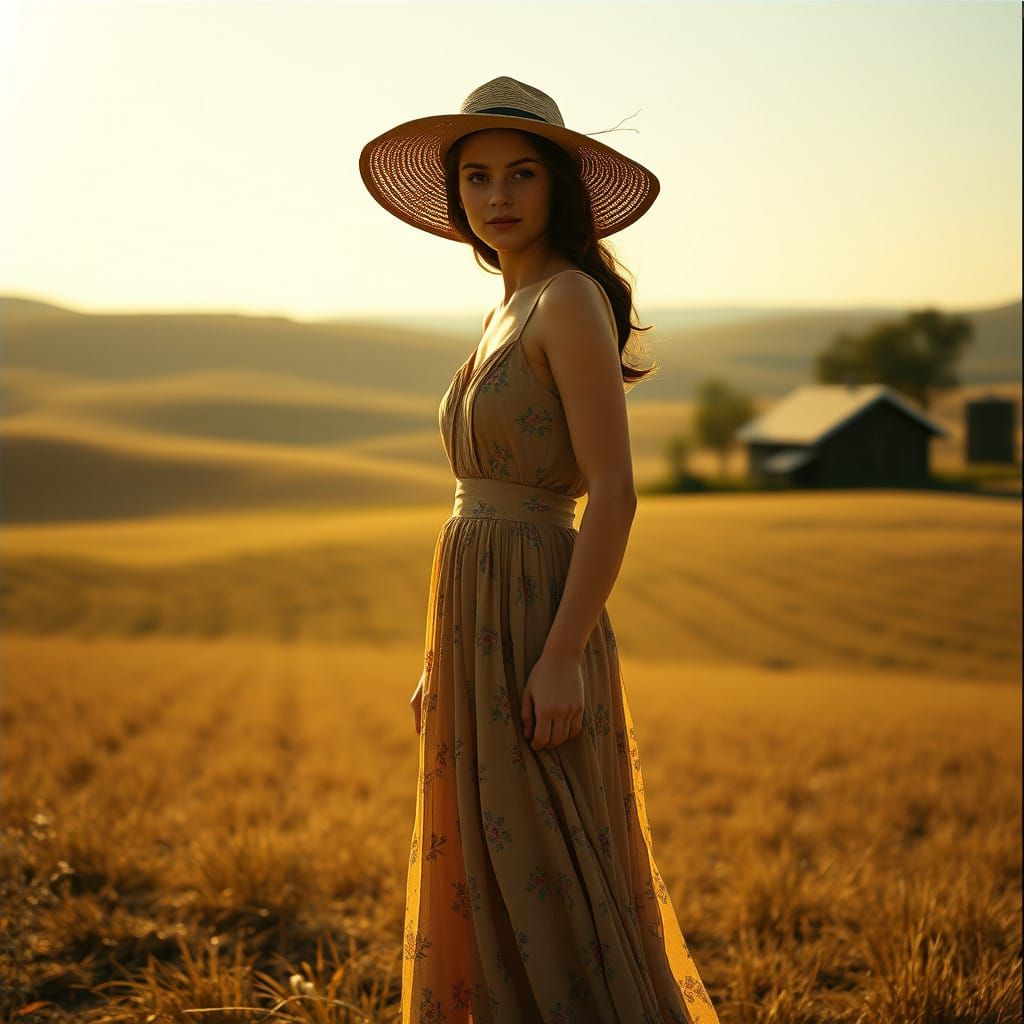 Young Woman in Muted Rural Landscape, 1940s