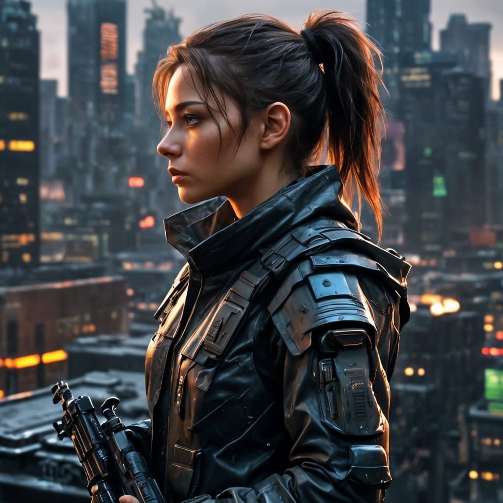 Cyberpunk Goddess of the Rainy Dystopian Night