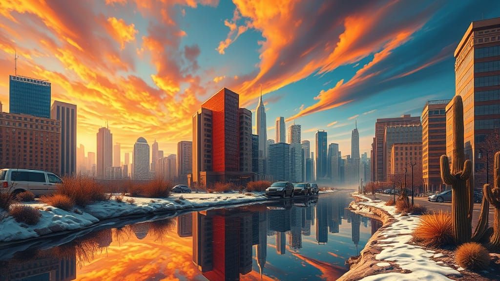 Surreal Cityscape Reflections: Harmony in Urban Wilderness